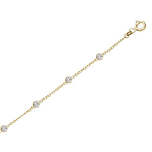 925 Sterling Silver or Yellow-Tone Cubic Zirconia CZ by the Yard Station Anklet or Necklace – Bezel Set Open-Back Round CZ Diamond-Shaped Link Chain – Italian-Made, Hypoallergenic, Gift Box Included - Image 3