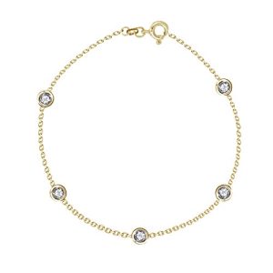 925 Sterling Silver or Yellow-Tone Cubic Zirconia CZ by the Yard Station Anklet or Necklace – Bezel Set Open-Back Round CZ Diamond-Shaped Link Chain – Italian-Made, Hypoallergenic, Gift Box Included