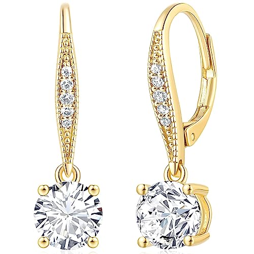 Cossa Dangle Earrings 14K Gold Drop Earrings for Women Dangle Stylish Leverback Earring with Cubic Zirconia Drop Earring A Must-have Fashion Accessory